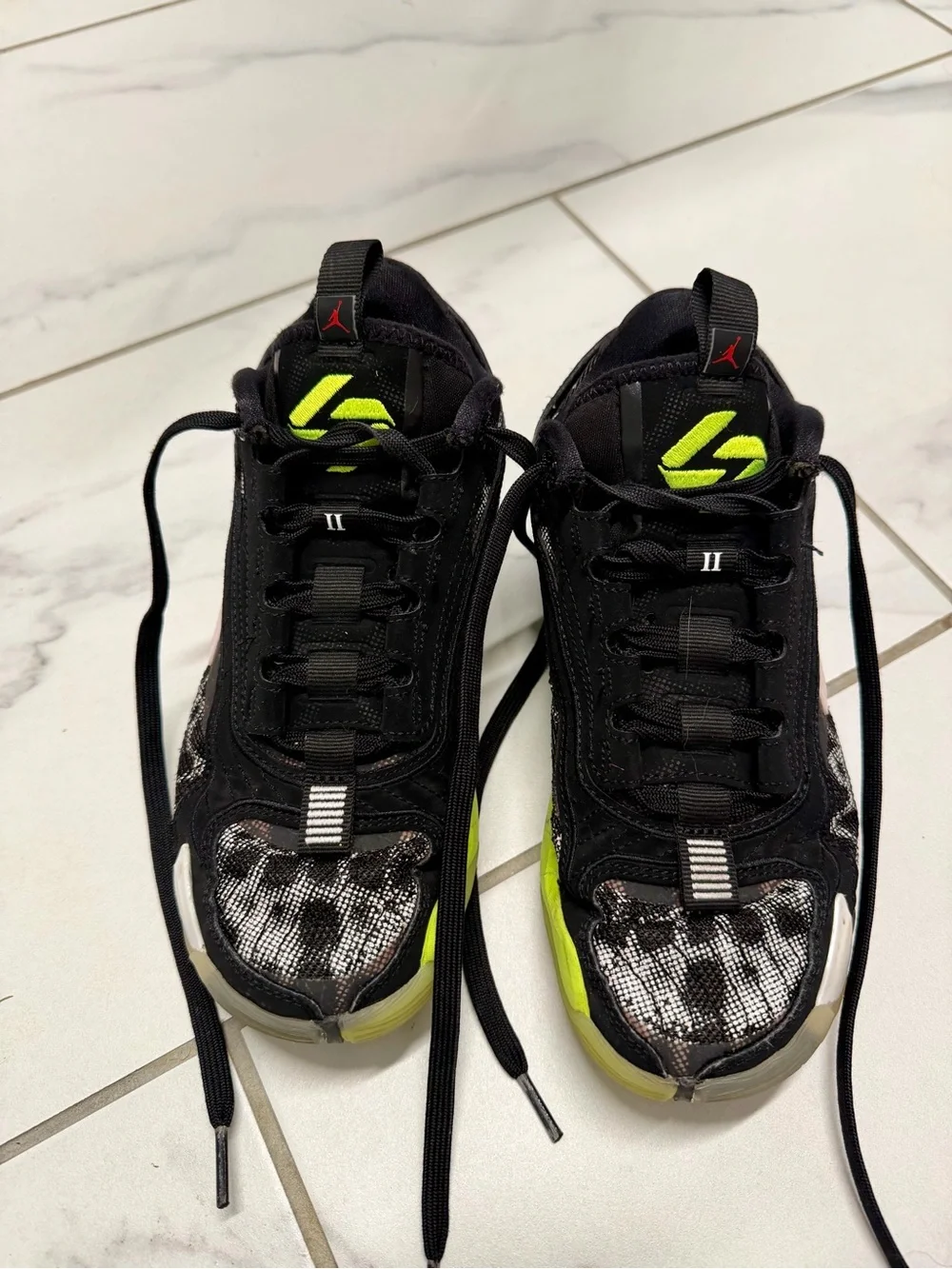 Nike Kids Black White and Neon Green Basketball Sneakers